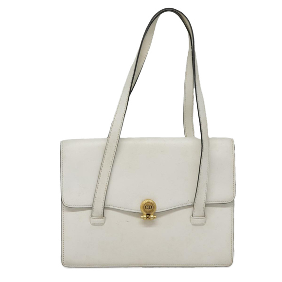 Christian Dior Hand Bag Leather White Gold Auth 93357 - Picture 13 of 16